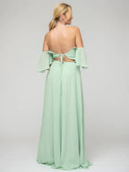Bridesmaid Dresses Sweetheart Chiffon Flutter Sleeve With Split For Elegant Bridesmaids