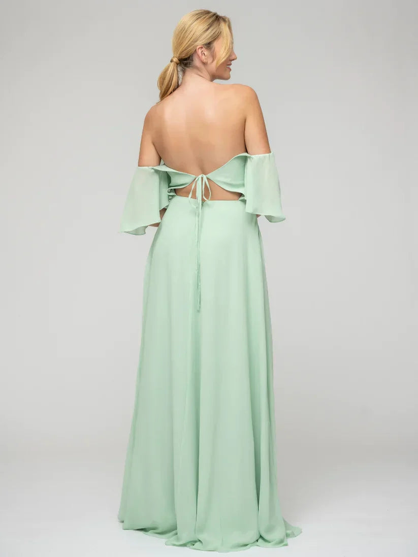Bridesmaid Dresses Sweetheart Chiffon Flutter Sleeve With Split For Elegant Bridesmaids