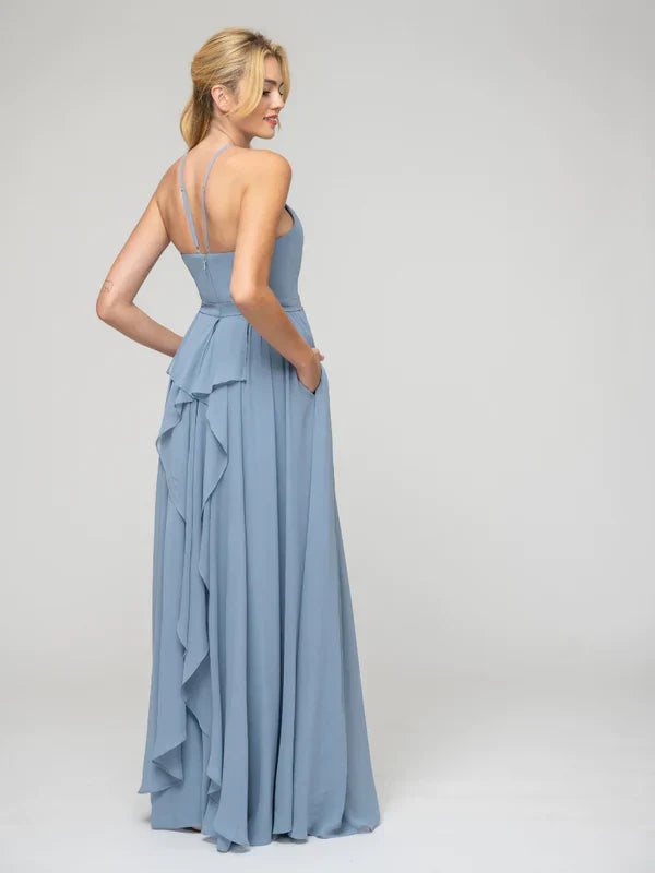 Bridesmaid Dress For Bridesmaids With Pleated Bodice Chiffon Halter And A Line Silhouette