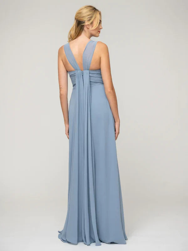 Elegant A Line Chiffon Bridesmaid Dresses With Ribbon Straps Sweetheart Neckline For Bridesmaids