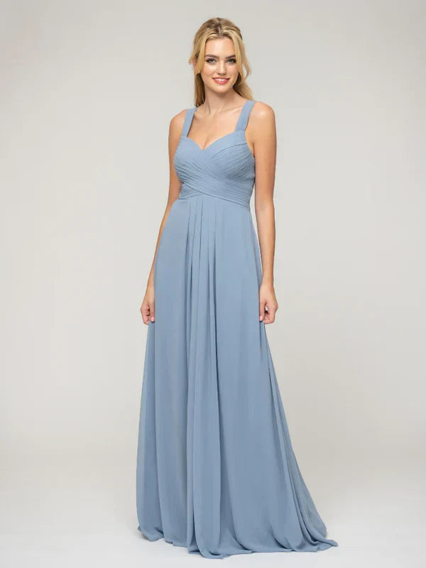 Elegant A Line Chiffon Bridesmaid Dresses With Ribbon Straps Sweetheart Neckline For Bridesmaids