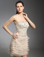 Dress Holiday Short Mini Sleeveless Strapless Lace with Lace Beadin