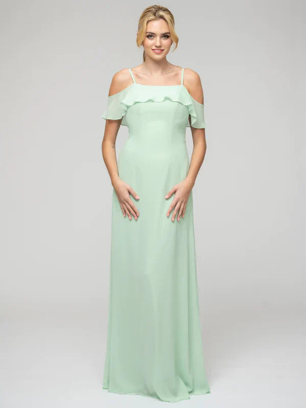 Bridesmaid Dress Open Back Chiffon Cold Shoulder Ruffles Elegant Wedding Gown For Bridesmaids