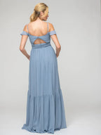 Bridesmaid Dresses Chiffon Pleated Bodice Cold Shoulder Tie Back Elegant Wedding Party