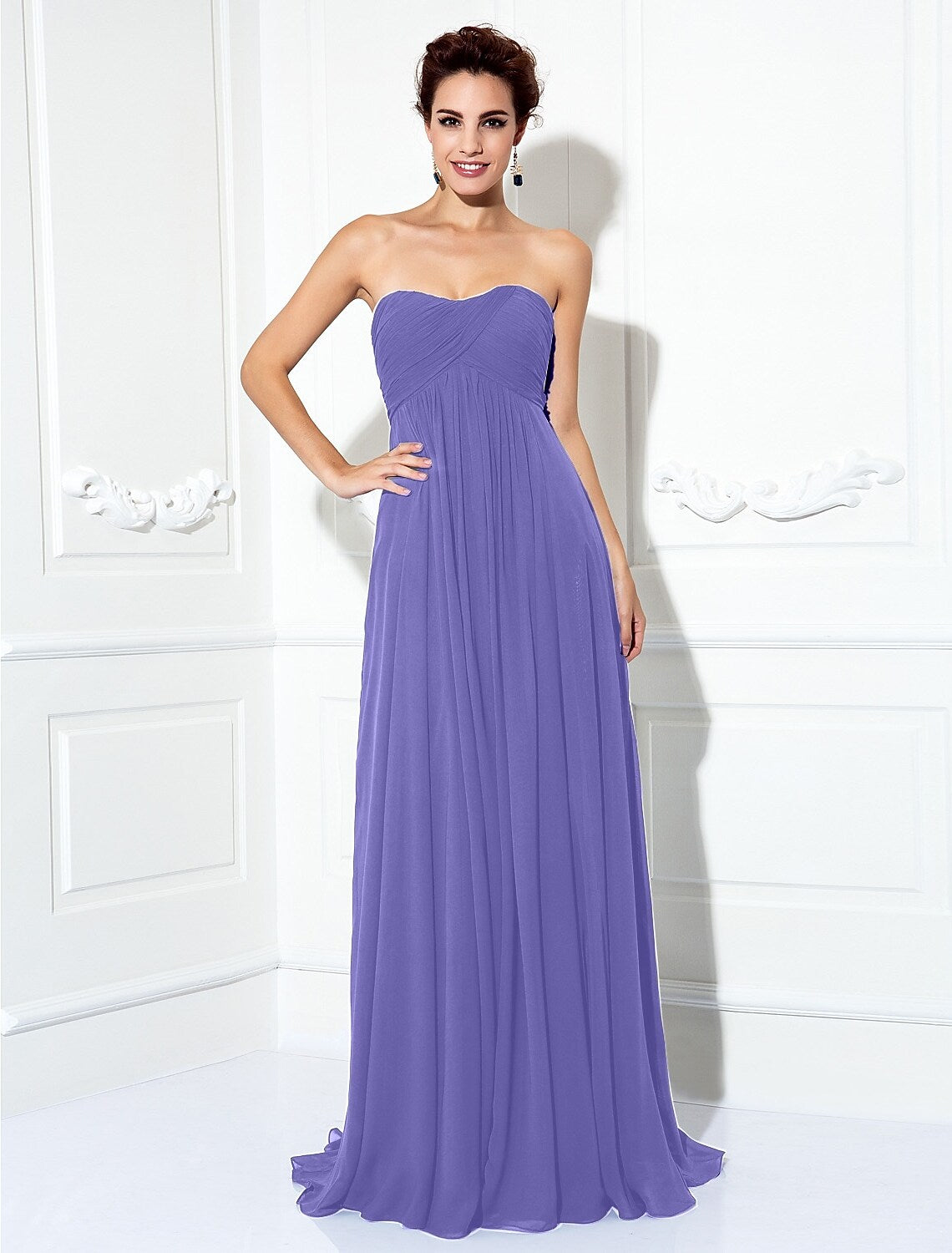 Abito da sposa minimalista senza maniche senza spalline in chiffon con pieghe e arricciature
