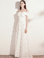 A-Line Evening Gown Minimalist Dress Formal Evening Floor Length Short Sleeve Off Shoulder Nylon with Feather