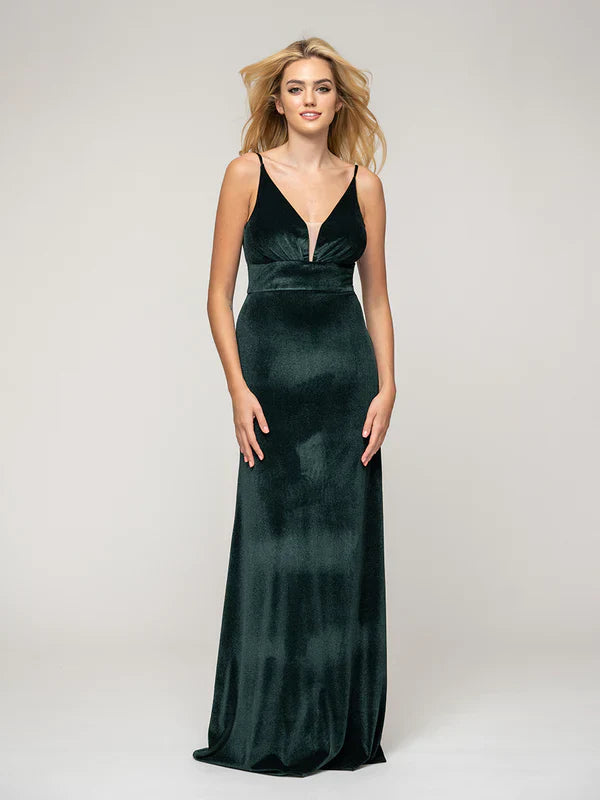 Velvet Bridesmaid Dress Long Velvet Sheath With V Back For Elegant Wedding Party For Bridesmaids