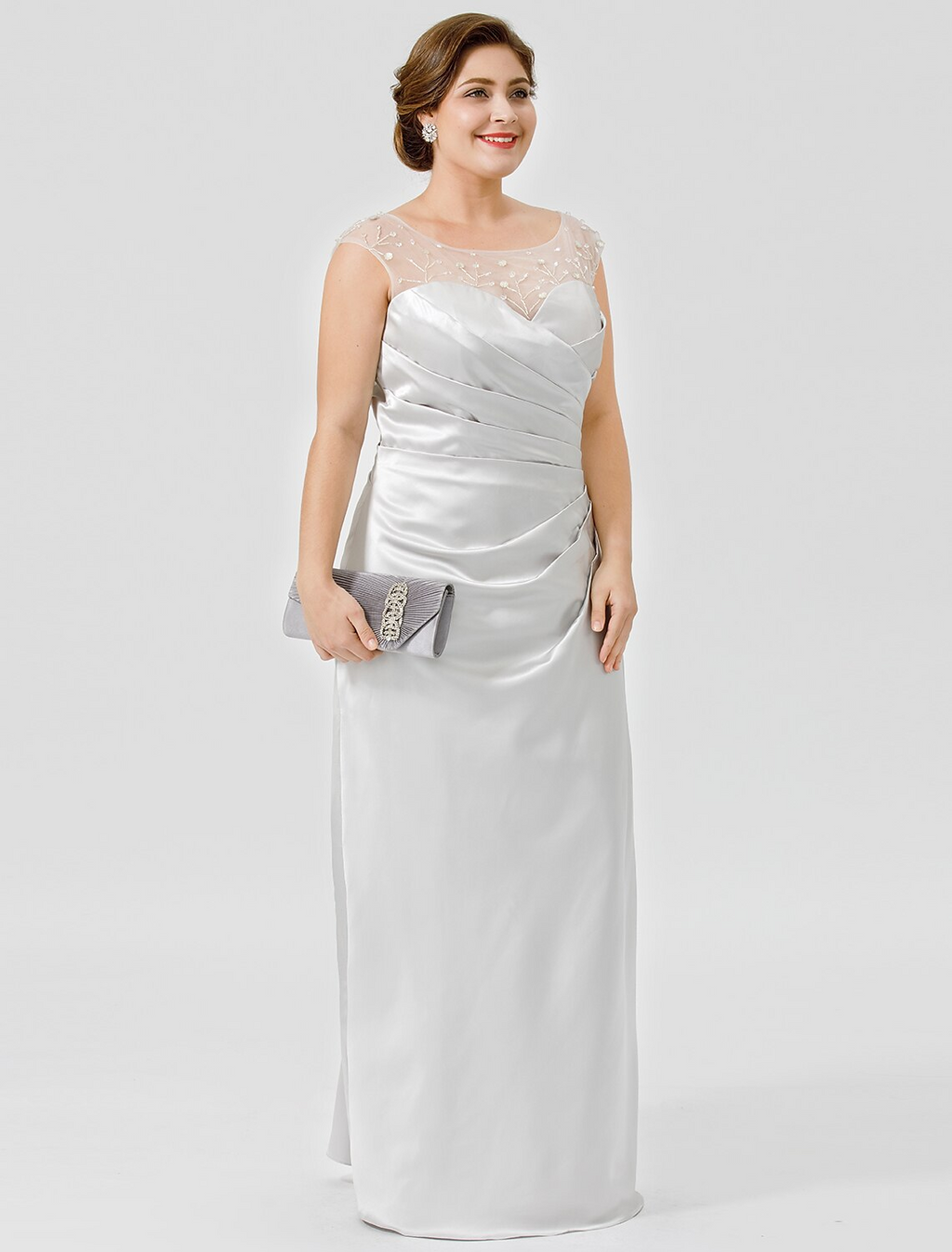 Mother of the Bride Dress Classic Timeless Elegant Luxurious Plus Size Floor Length Satin Sleeveless No with Pleats Crystals