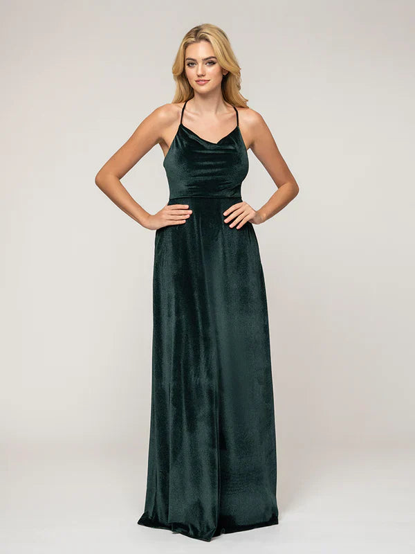 Velvet Cowl Neck Bridesmaid Dresses With Crisscross Back For Glamorous Wedding Party
