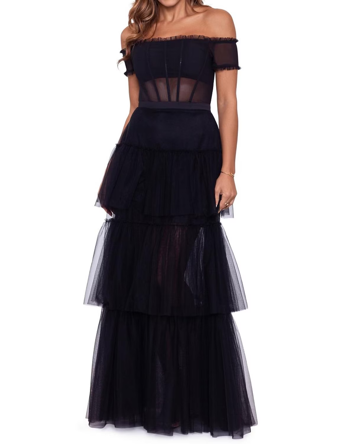 Ball Gown Prom Dresses Corsets Dress Masquerade Floor Length Sleeveless Off Shoulder Tulle with Ruffles Pure Color
