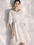 Bachelorette Party Little White Dresses Wedding Dresses Knee Length A-Line Half Sleeve V Neck Stretch Fabric
