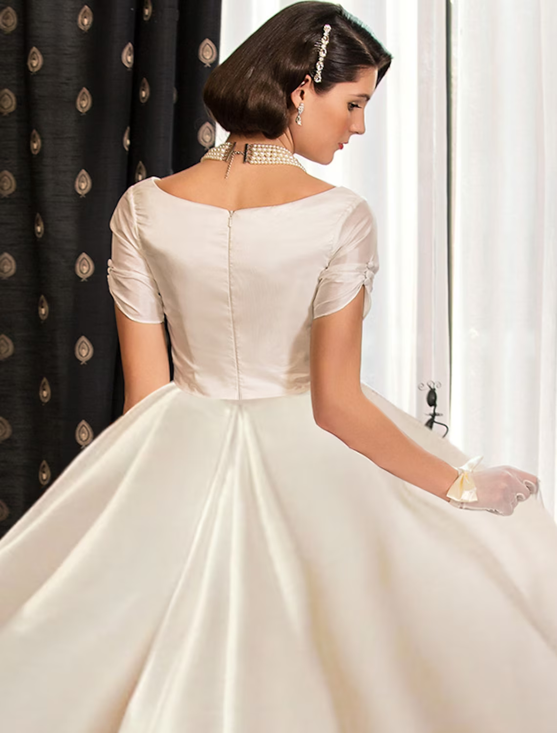 Engagement Formal Wedding Dresses Court Princess Short Sleeve V Neck Satin With Ruched