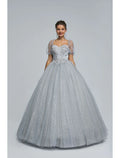 Ball Gown Prom Dresses Princess Dress Graduation Floor Length Short Sleeve Tulle with Sequin Appliques