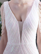 Evening Gown Sexy Dress Formal Floor Length Sleeveless V Neck Sequined with Tassel