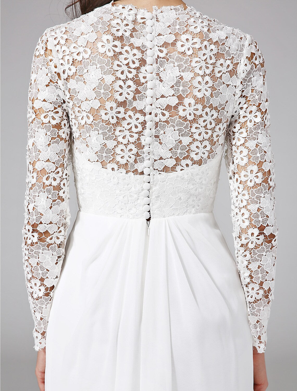 Beach Dresses Long Sleeve V Neck Chiffon With Lace Button
