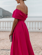 A-Line Evening Gown Party Dress Celebrity Style Dress Formal Wedding Court Train Sleeveless Off Shoulder Bridesmaid Dress Satin with Ruched