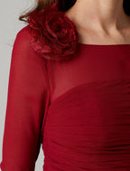 Dress Floor Length Length Sleeve Neck Charmeuse with Ruched Flower
