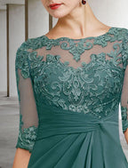 Mother of the Bride Dress Plus Size Elegant Floor Length Chiffon Lace Short Sleeve Appliques