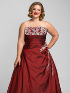 Ball Gown Plus Size Prom Formal Evening Dress Strapless Sleeveless Floor Length Taffeta with Beading Appliques
