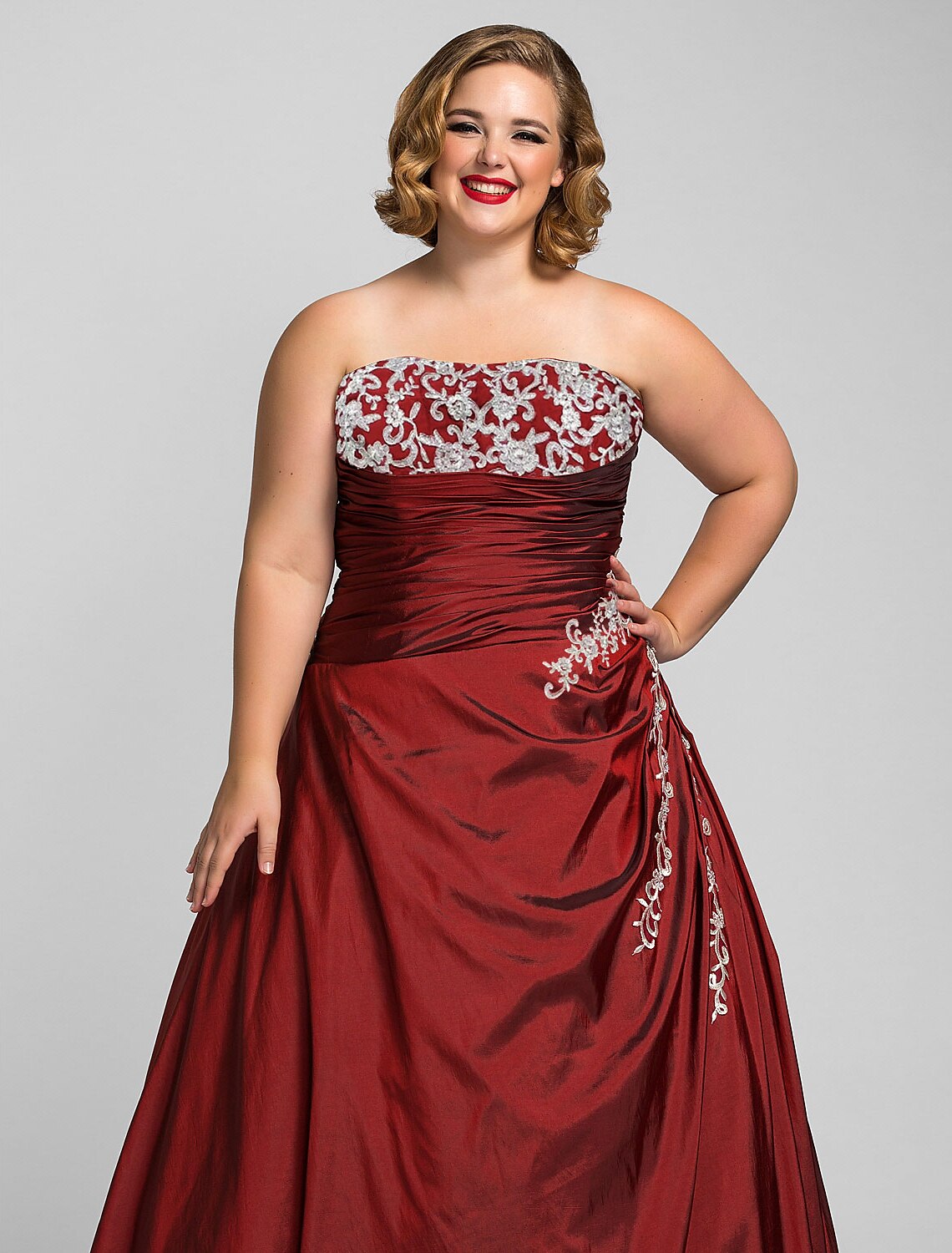 Ball Gown Plus Size Prom Formal Evening Dress Strapless Sleeveless Floor Length Taffeta with Beading Appliques
