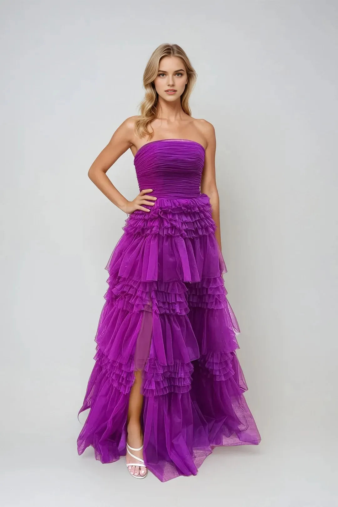 Dramatic Ball-Gown Strapless Sleeveless Lace-Up Floor-Length Prom Dress