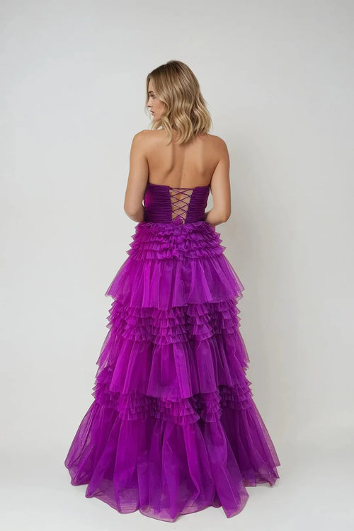 Dramatic Ball-Gown Strapless Sleeveless Lace-Up Floor-Length Prom Dress