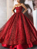 Ball Gown Evening Dress Glittering Luxurious Dress Engagement Wedding Dress Sparkly Floor Length Sleeveless Spaghetti Strap Satin with Tiered