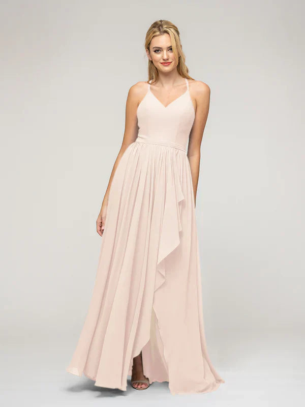 Elegant Halter Chiffon Tie Back High Low Bridesmaid Dress For Weddings And Events Flowy Silhouette