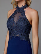 Evening Gown Cut Out Dress Wedding Guest Floor Length Sleeveless Spandex Crisscross Back with Applique