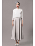 Two Piece Mother of the Bride Dress Church Elegant  Ankle Length Stretch Satin Sleeve with Bow(s)