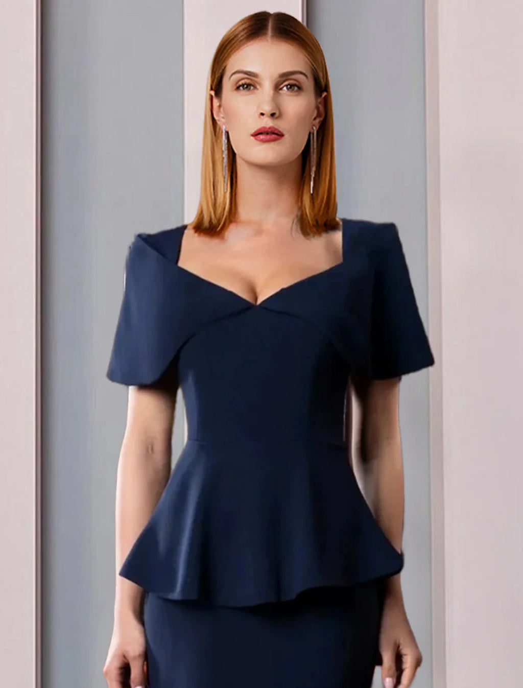 A-Line Mother of the Bride Dress Formal Wedding Guest Elegant Square Neck Floor Length  Fabric Short Sleeve with Ruffles Solid Color