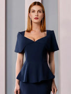 A-Line Mother of the Bride Dress Formal Wedding Guest Elegant Square Neck Floor Length  Fabric Short Sleeve with Ruffles Solid Color