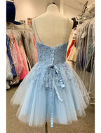 A-Line Homecoming Dresses Floral Dress Party Wear Cocktail Party Short / Mini Sleeveless Spaghetti Strap Tulle with Appliques