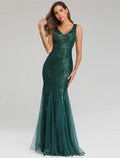 Sparkle Sexy Party Wear Formal Evening Dress V Neck Sleeveless Floor Length Sequined with