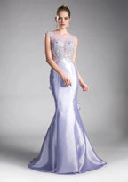 Elegant Mermaid Illusion Sleeveless Keyhole-Back Sweep-Train Prom Dress
