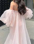 Mermaid / Trumpet Prom Dresses Sparkle & Shine Dress Formal Floor Length Short Sleeve Strapless Organza with Pearls