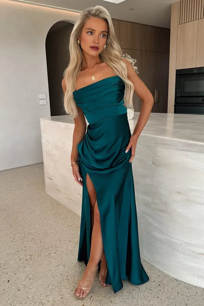 Exquisite Mermaid/Trumpet Strapless Sleeveless Backless Slit Floor-Length Prom Dress