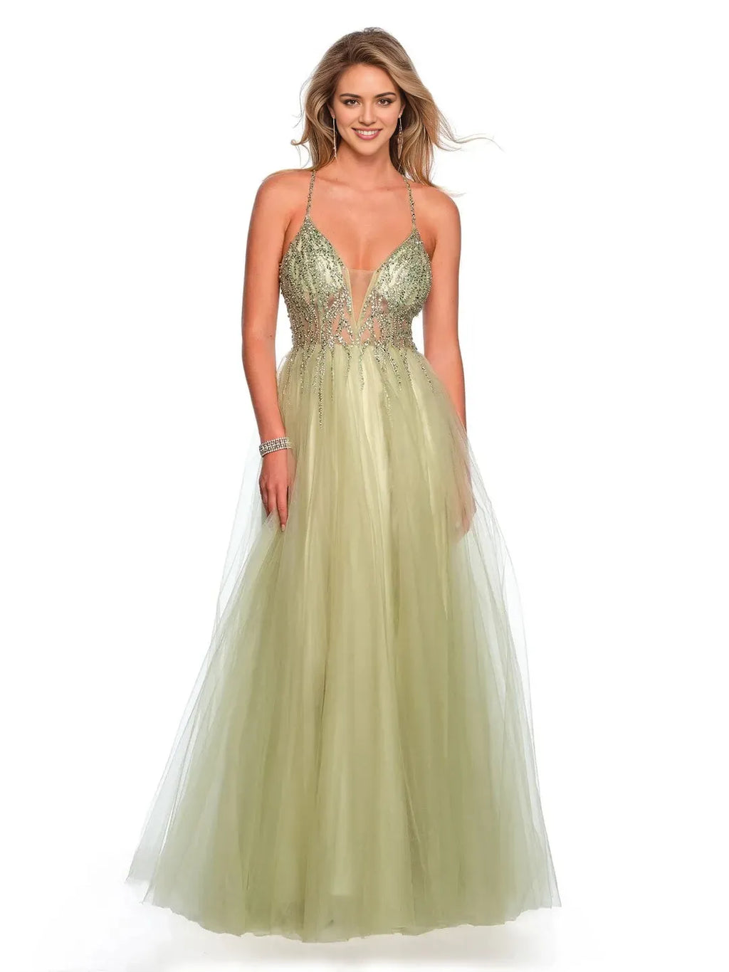 Enchanting A-Line V-Neck Sleeveless Crisscross-Back Floor-Length Prom Dress