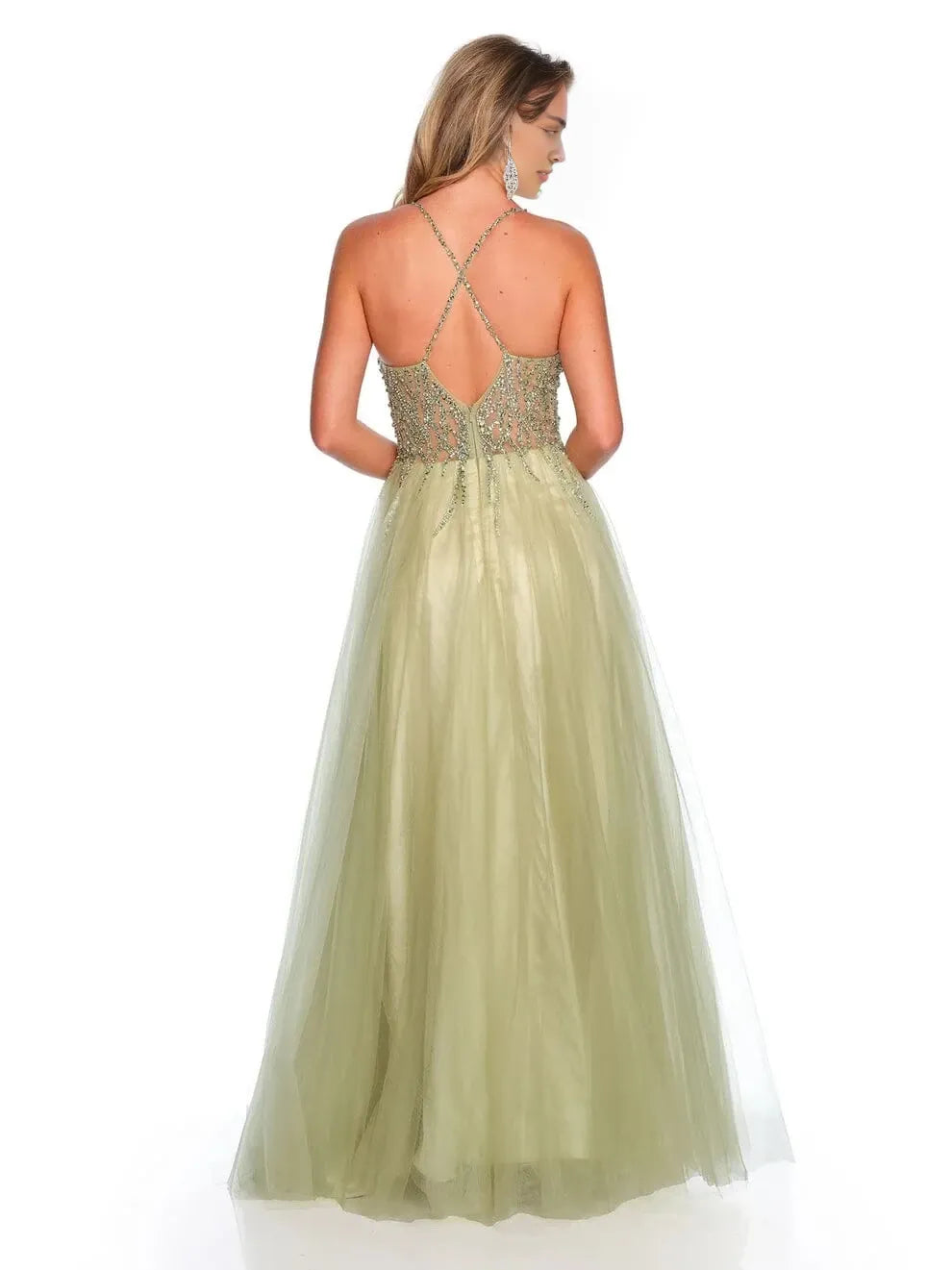 Enchanting A-Line V-Neck Sleeveless Crisscross-Back Floor-Length Prom Dress