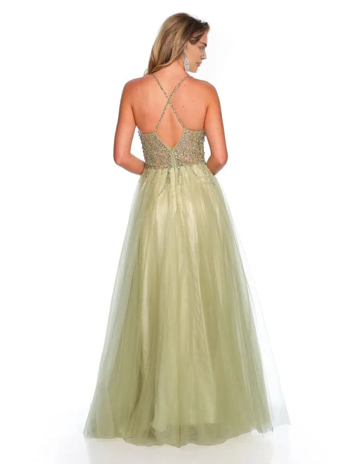 Enchanting A-Line V-Neck Sleeveless Crisscross-Back Floor-Length Prom Dress