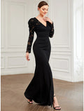 A-Line Evening Gown Vintage Dress Formal Floor Length Long Sleeve V Neck Lace with