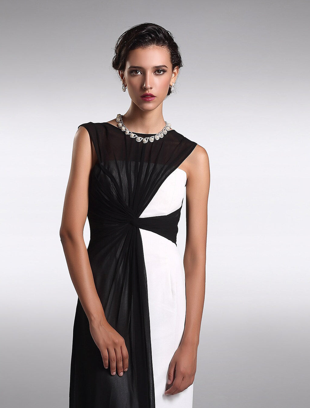 Little Black Dress Dress Wedding Guest Floor Length Sleeveless  V Back with Ruched