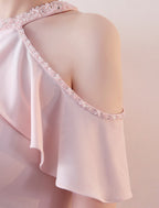 Prom Dresses Floor Length Short Sleeve Halter Jersey Beading Ruffles