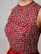 A-Line Sparkle & Shine Dress Wedding Guest Asymmetrical Sleeveless Jewel Neck Satin with Bow(s) Sequin