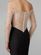 Dress Floor Length Long Sleeve Off Shoulder Chiffon  Beading