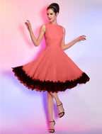 A-Line Vintage Dress Knee Length Sleeveless Boat Neck Chiffon Lace