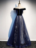 A-Line Elegant Floral Prom Formal Evening Dress Off Shoulder Short Sleeve Sweep / Brush Train Tulle with Pleats Pattern