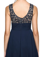 A-Line Cocktail Dresses Party Dress Wedding Guest Cocktail Party Knee Length Sleeveless Illusion Neck Chiffon with Ruched Sequin
