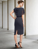 Mother of the Bride Dress Wedding Vintage Elegant Chiffon Short Sleeve with Pearls Ruching
