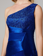 Elegant Dress Holiday Floor Length Sleeveless One Shoulder Lace Over Tulle with